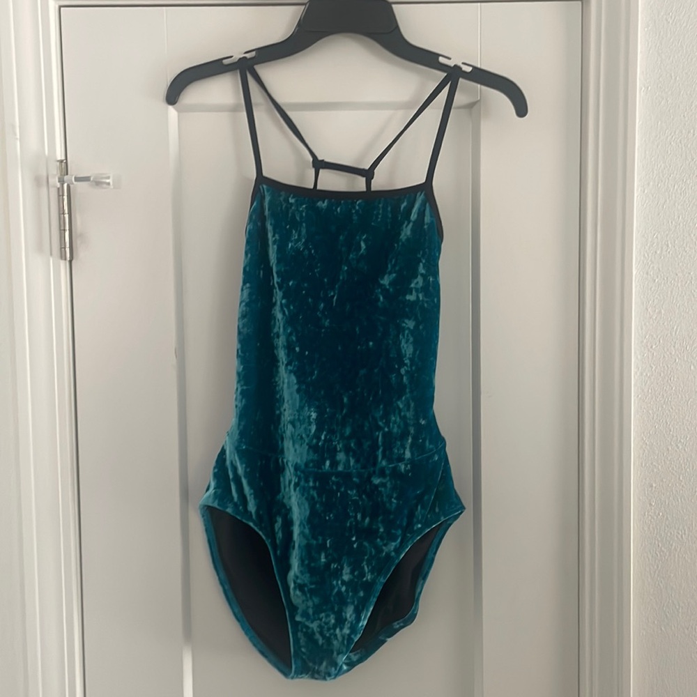 Turquoise Crushed Velvet Royal Couture Camisole Leotard - AM